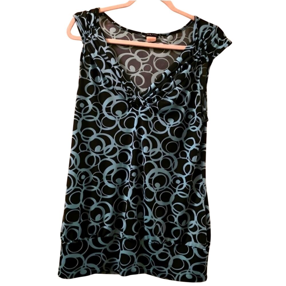 Vtg Y2K Geometric Print Baby Doll Blouse Womens Size L Blur Black Artistic Boho